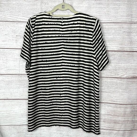 Talbots Woman Striped Sequin Top Short Sleeves Black - Ivory 2X - Picture 5 of 11